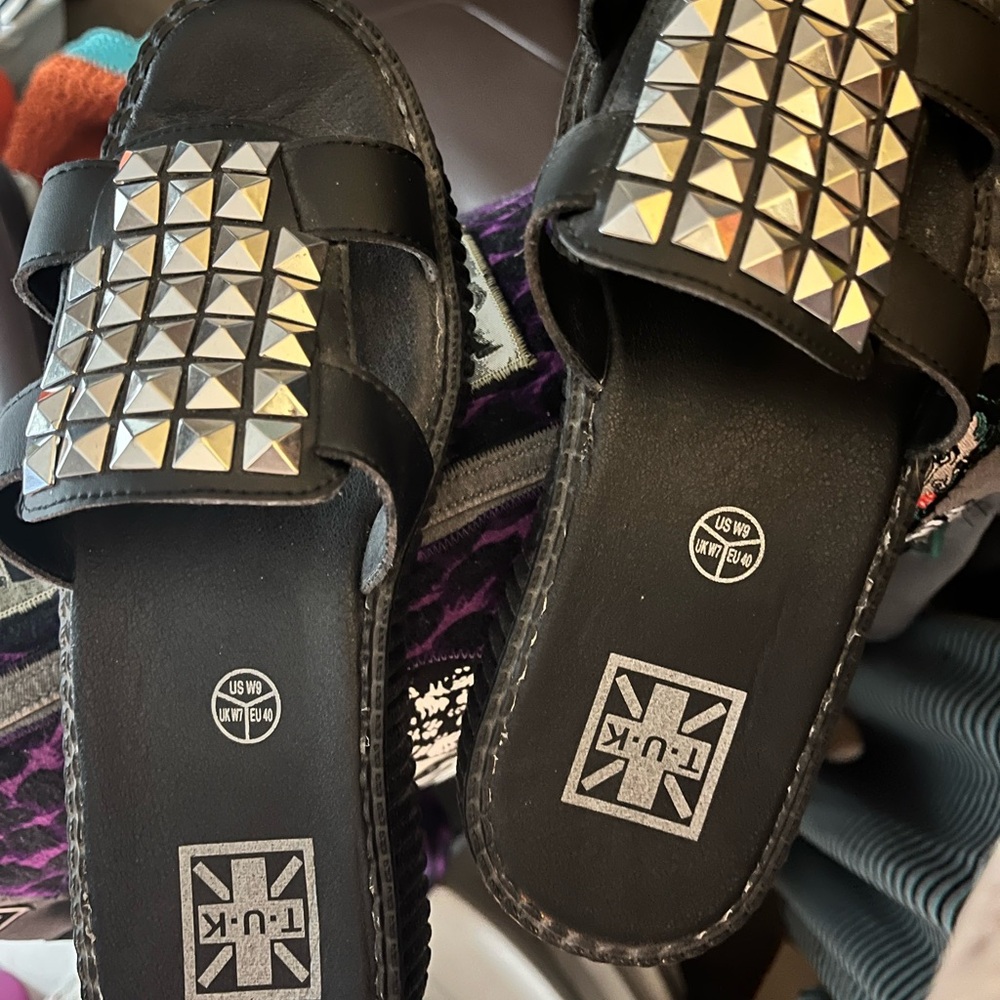 T.U.K Black Sandals with Silver Studs